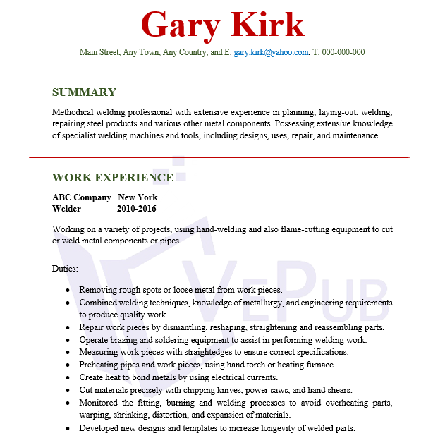 Resume for Welder