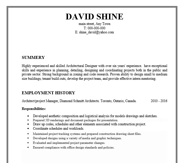 Resume for Architecture