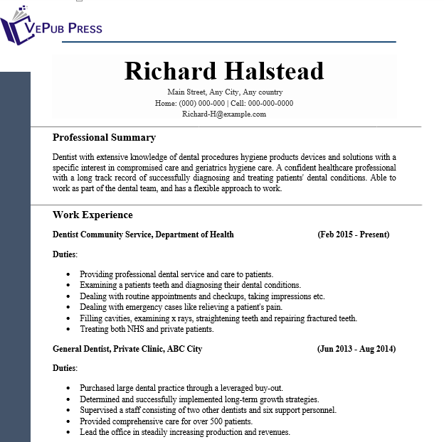 Resume for Dental Position