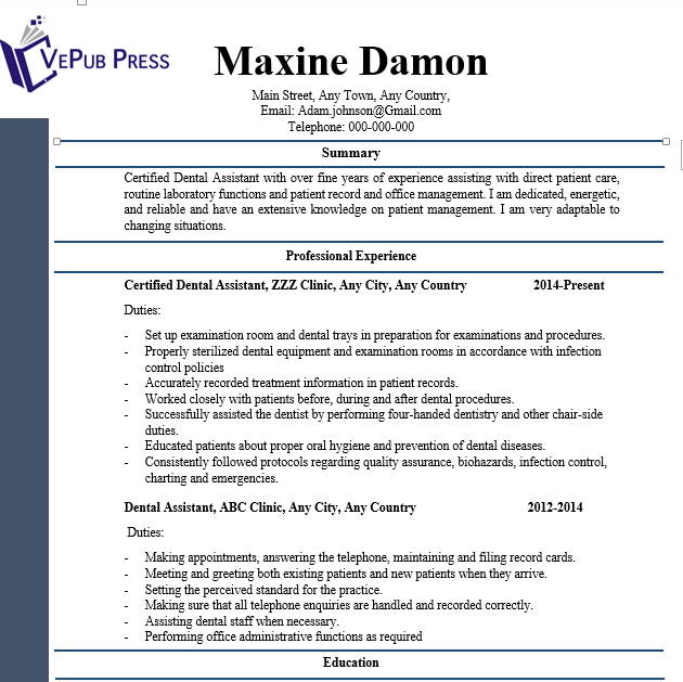 Dental Assistant Resume 