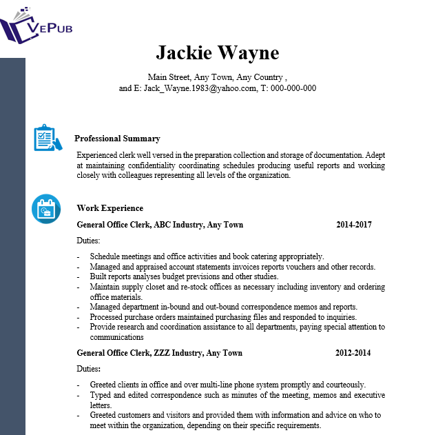 Resume for Office Clerck