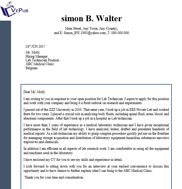cover letter examples for lab coordinator