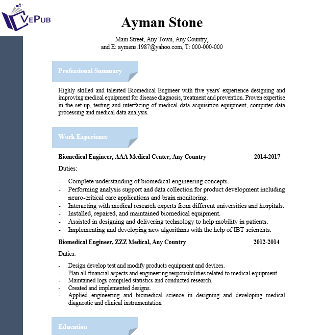 Biomedical Engineer Resume