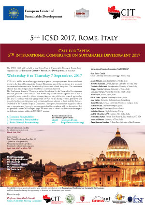 ICSD 2017 : 5th International Conference on Sustainable Development, 6 - 7 September 2017 Rome, Italy